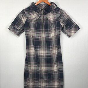 Piena Dress Women's XS Gray Purple Plaid Mini Knit Suiting Knee Length EUC